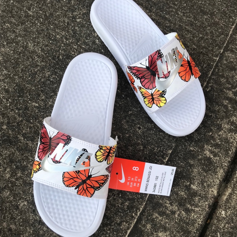 Custom painted butterfly nike slides